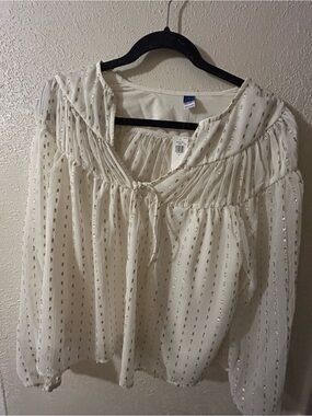 Old Navy Cream Blouse with Gold Foil Dots